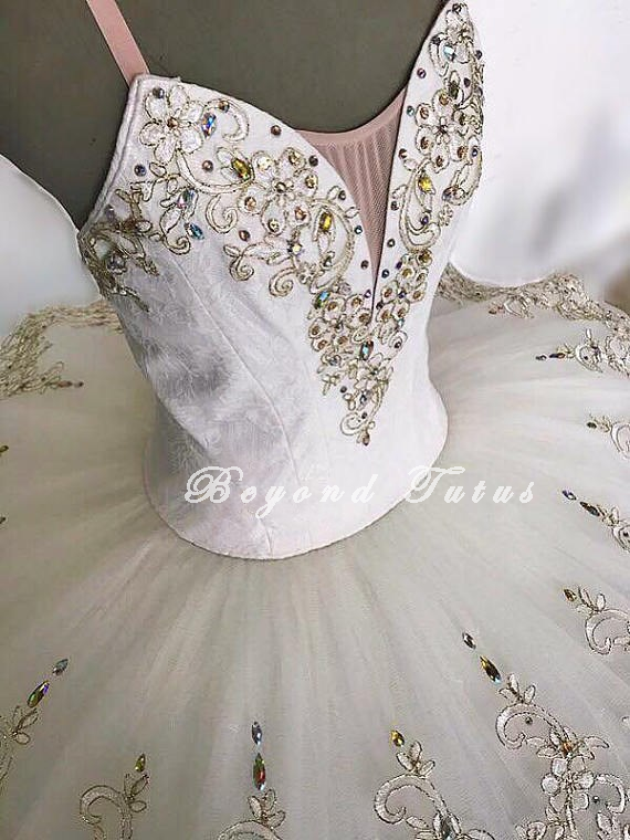 White and Gold Professional Tutu high quality custom made to